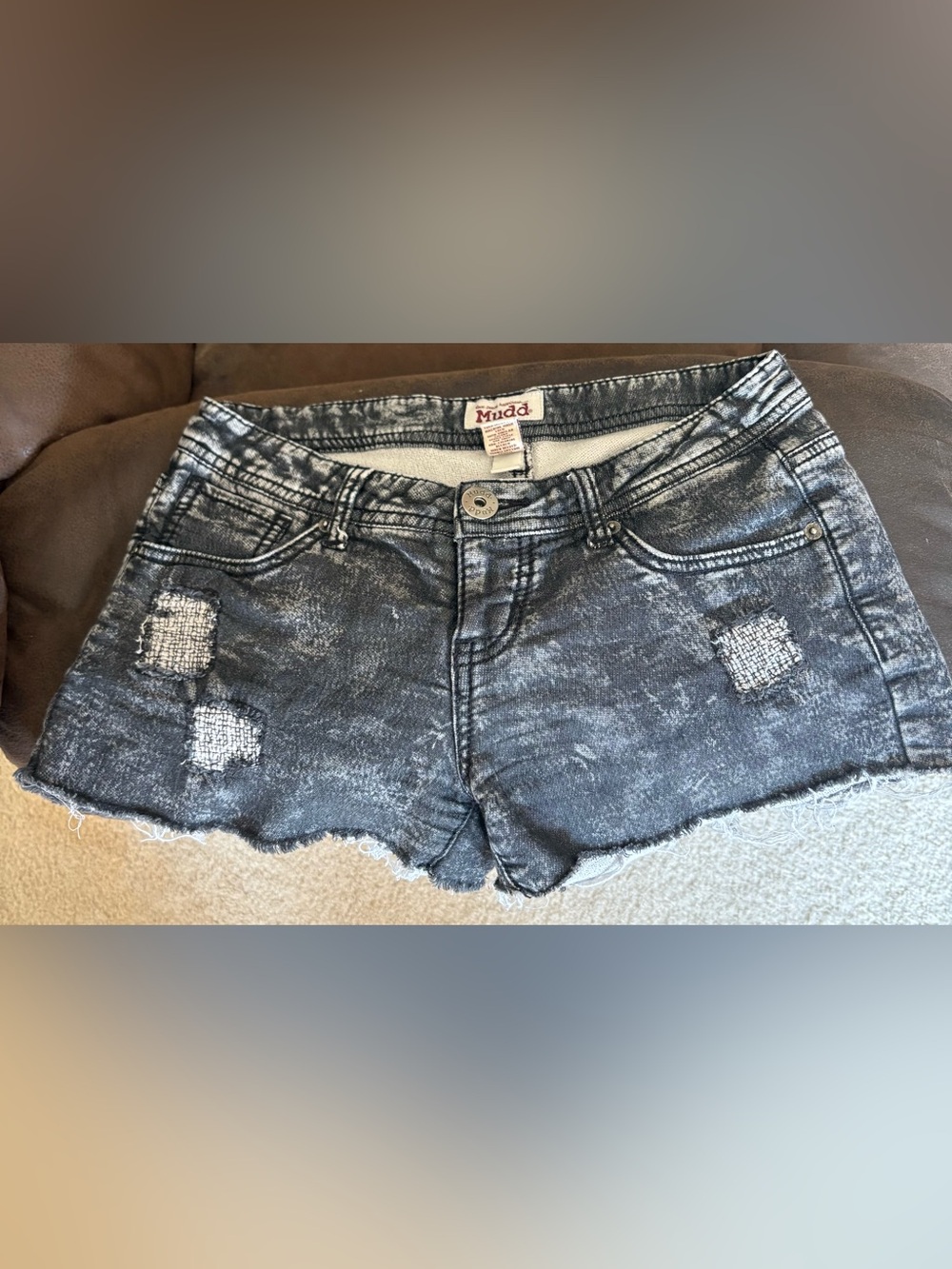 "Y2K Mudd Acid Wash Knit Denim" 
Women's Black  Distressed Jean Shorts